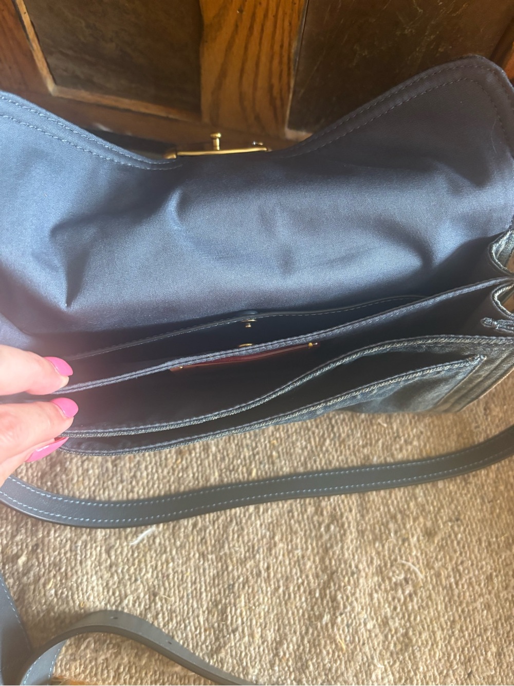 Coach Denim Crossbody Bag with Gold 'C' Hardware and Black Strap - Picture 8 of 12